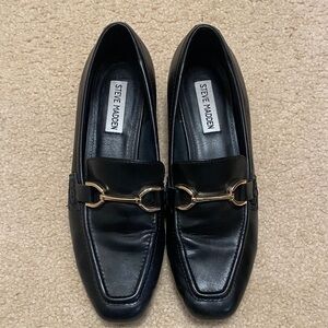 Steve Madden Black Loafers with Gold Detailing
